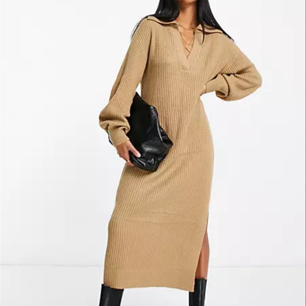 NWOT Asos petite knitted midi dress with open collar